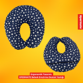 XPERMATE Bebek Emzirme Yastığı Bebek Destek Minderi Fermuarlı Yıkanabilir Kılıf 55x60x14 Yıldızlı Lacivert - 1