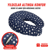 XPERMATE Bebek Emzirme Yastığı Bebek Destek Minderi Fermuarlı Yıkanabilir Kılıf 55x60x14 Yıldızlı Lacivert - 5