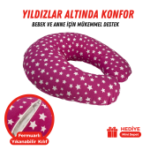 XPERMATE Bebek Emzirme Yastığı Bebek Destek Minderi Fermuarlı Yıkanabilir Kılıf 55x60x14 Yıldızlı Pembe - 5