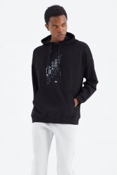 TOMMY LIFE Siyah Kapüşonlu Baskı Detaylı Rahat Kalıp Erkek Sweatshirt - 88285 T14ER-88285 - 6