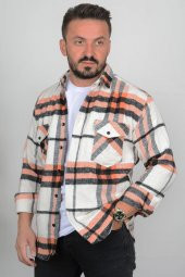 Erkek Cepli Slim Fit Kalın Oduncu Gömlek Turuncu Edw006 - 1
