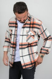 Erkek Cepli Slim Fit Kalın Oduncu Gömlek Turuncu Edw006 - 2