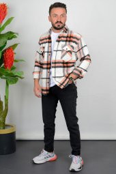 Erkek Cepli Slim Fit Kalın Oduncu Gömlek Turuncu Edw006 - 3