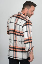 Erkek Cepli Slim Fit Kalın Oduncu Gömlek Turuncu Edw006 - 4