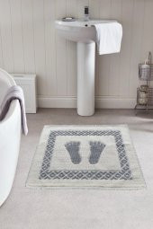 Soffy Doğal Pamuklu Gri & Krem Ayak Paspası Ayak Havlusu 50x70 cm Banyo Paspası - 1