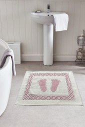 Soffy Doğal Pamuklu Pembe & Krem Ayak Paspası Ayak Havlusu 50x70 cm Banyo Paspası - 1