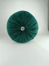 Mrs.Gugar Lux Kadife Yuvarlak Taşlı Yastık Zümrüt Yeşili thumbnail 1