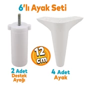 Aspen 6'lı Set Mobilya Tv Ünitesi Çekyat Koltuk Kanepe Baza Destek Ayağı Ayakları 12 Cm Beyaz M8 - 1