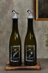 Amber | Ahşap Standlı 2li 350 ml Zeytinyağı Sıvıyağ Şişesi Yağlık Yağdanlık - 1