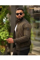 Tomiross-Haki Yeşil Erkek Dik Yaka Su ve Rüzgar Geçirmez Slim Fit Elyaf Dolgulu Mont RAMON-9387 - 2