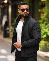 Tomiross-Ramon Siyah Erkek Dik Yaka Su ve Rüzgar Geçirmez Slim Fit Elyaf Dolgulu Mont RAMON-9387 - 2
