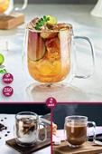 2li Çift Cidarlı Bardak 250 ml Ev Ofis Çay Fincanı Kahve Sunum Bardağı Dayanıklı Kupa Cam Bardak - 1
