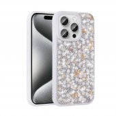 KNY Apple İphone 15 Pro Kılıf Renkli Taşlı Parlak Linea Kapak Gümüş - 1