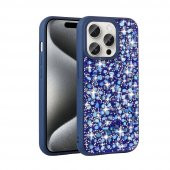 KNY Apple İphone 15 Pro Max Kılıf Renkli Taşlı Parlak Linea Kapak Lacivert - 1