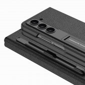 KNY Samsung Galaxy Z Fold 5 Kılıf Kalem Koymalı Standlı Suni Deri Droga Kapak Siyah - 2