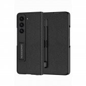 KNY Samsung Galaxy Z Fold 5 Kılıf Kalem Koymalı Standlı Suni Deri Droga Kapak Siyah - 3