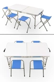 Exent 4 Tabureli, Katlanır, KADEMELİ çantalı masa seti, Alüminyum Kamp masası seti-Mavi - 1