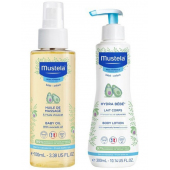 Mustela Bebek Bakım Masaj Yağı 100ml-Mustela Hydra Bebe Günlük Kullanıma Uygun Vücut Losyonu 300ml - 1
