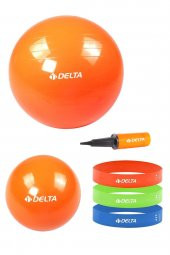 Delta 75 cm-25 cm Pilates Topu 3lü Squat Bandı Egzersiz Direnç Lastiği Pilates Topu Pompası Seti - 1