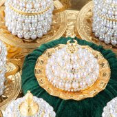İncili ve Swarovski Taşlı Kahve Fincanı Takımı 6'lı Sarmaşık Altın - 2