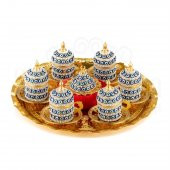 Kahve Fincanı Seti Dekoratif Hediyelik Nazar Sarmaşık 6'lı Türk Kahve Takımı Altın - 1