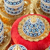 Kahve Fincanı Seti Dekoratif Hediyelik Nazar Sarmaşık 6'lı Türk Kahve Takımı Altın - 2