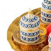 Kahve Fincanı Seti Dekoratif Hediyelik Nazar Sarmaşık 6'lı Türk Kahve Takımı Altın - 3