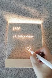 Ahşap Tabanlı, Kalemle Yazılabilir USB LED Masa Gece Lambası - 4