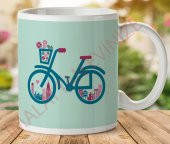 1-082 RETRO ÇİÇEK SEPETİ BICYCLE İki Tarafı Baskılı Kupa Bardak - 1