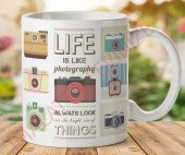 1-157 FOTOĞRAF MAKİNASI LIFE (2) İki Tarafı Baskılı Kupa Bardak - 1