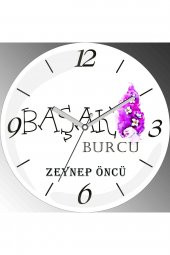 Kişiye Özel Başak Burcu Çap 30cm  Bombeli Gerçek Cam Duvar Saati - 1