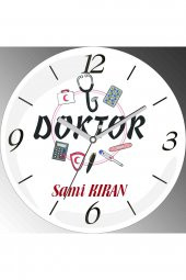 Kişiye Özel Doktor Çap 30cm  Bombeli Gerçek Cam Duvar Saati - 1