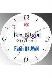 Kişiye Özel Fen Bilgisi Öğretmeni (2) Çap 30cm  Bombeli Gerçek Cam Duvar Saati - 1