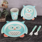 Sevimli Figürlü Bambu Mama Takımı Erkek Kız Çocuk Bebek Mama Tabağı Seti Fiber Mama Takımı 5 Parça - 4