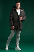 Slimfit Kapşonlu Çıtçıt Ve Fermuar Yan Fermuar Cepli Elyaf Dolgulu Astarlı Erkek Uzun Spor Mont - 8