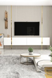 Givayo Mobilya Su Tv Ünitesi Beyaz Altın 150 Cm Duvara Monte Ayaklı Kullanım - 1