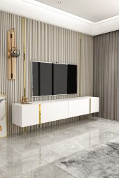 Givayo Mobilya Su Tv Ünitesi Beyaz Altın 150 Cm Duvara Monte Ayaklı Kullanım - 2