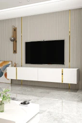 Givayo Mobilya Su Tv Ünitesi Beyaz Altın 150 Cm Duvara Monte Ayaklı Kullanım - 4