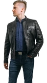 Siyah Hakiki Deri Mont Büyük Beden Erkek Ceket Spor Model Brad Siyah 5XL - 1