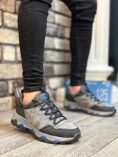 BA0320 Kalın Termo Taban Gri Mavi Erkek Trekking Outdoor Ayakkabı thumbnail 3