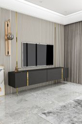 Givayo Mobilya Givayo Su Tv Ünitesi Antrasit Altın 150 Cm Duvara Monte Ayaklı Kullanım - 1