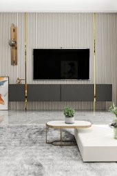 Givayo Mobilya Givayo Su Tv Ünitesi Antrasit Altın 150 Cm Duvara Monte Ayaklı Kullanım - 2