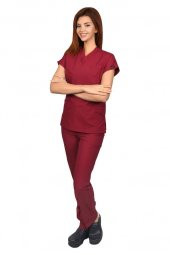 Kadın Doktor Hemşire Forması Scrubs Likralı Esnek Kumaş Hastane Nöbet Takımı (V Yaka Dr Greys) - 2