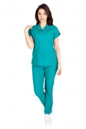 Kadın Doktor Hemşire Forması Scrubs Likralı Esnek Kumaş Hastane Nöbet Takımı (V Yaka Dr Greys) - 4