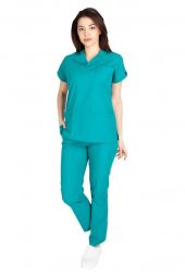 Kadın Doktor Hemşire Forması Scrubs Likralı Esnek Kumaş Hastane Nöbet Takımı (V Yaka Dr Greys) - 5