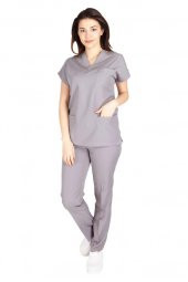 Kadın Doktor Hemşire Forması Scrubs Likralı Esnek Kumaş Hastane Nöbet Takımı (V Yaka Dr Greys) - 6