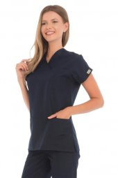 Kadın Doktor Hemşire Forması Scrubs Likralı Esnek Kumaş Hastane Nöbet Tek Üst (Zarf Yaka Yarasa Kol) - 5