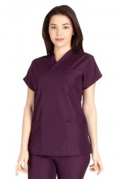 Kadın Doktor Hemşire Forması Scrubs Likralı Esnek Kumaş Hastane Nöbet Tek Üst (Zarf Yaka Yarasa Kol) - 9