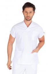 Erkek Doktor Hemşire Forması Scrubs Alpaka Kumaş Hastane Nöbet Tek Üst (Zarf Yaka Yarasa Kol) - 1