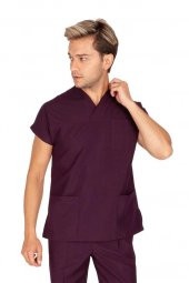 Erkek Doktor Hemşire Forması Scrubs Terikoton İnce Kumaş Hastane Nöbet Tek Üst (Zarf Yaka Yarasa Kol) - 3